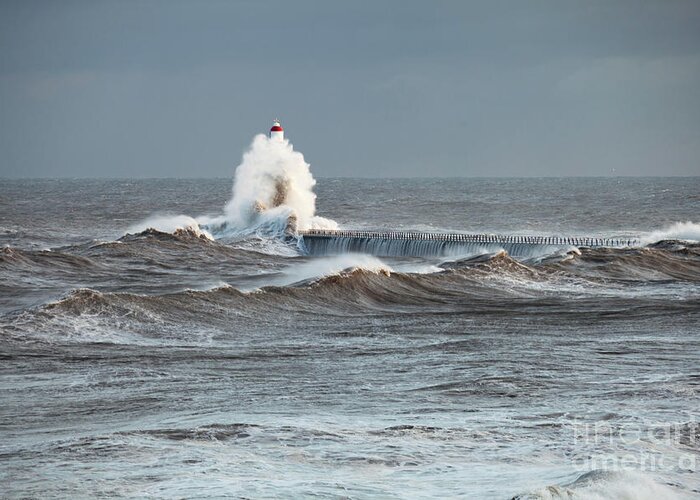 Pier Greeting Card featuring the photograph Roker storm by Bryan Attewell