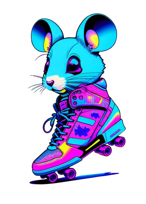Cool Art Greeting Card featuring the digital art Roller Skating Mouse by Ronald Mills