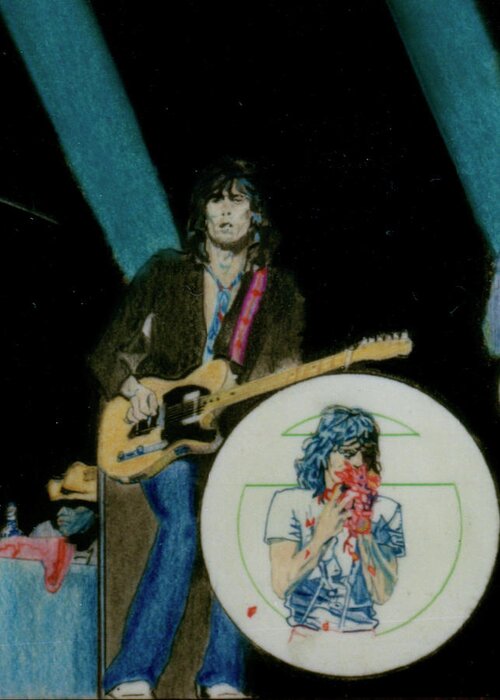 Colored Pencil Greeting Card featuring the drawing Rolling Stones Live - Keith Richards And Mick Jagger - detail by Sean Connolly