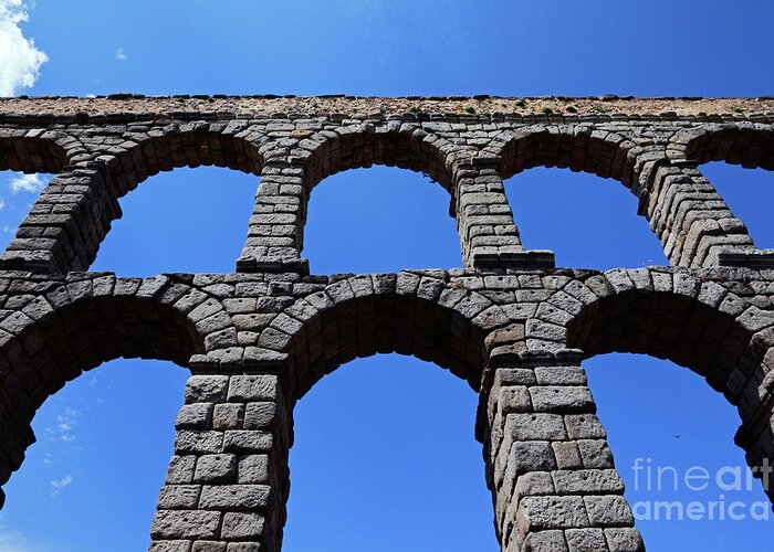Spain Greeting Card featuring the photograph Roman architecture Segovia aqueduct Spain by James Brunker