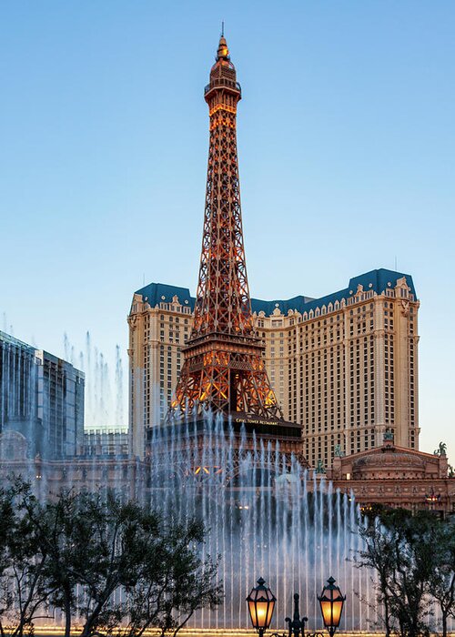 Paris Las Vegas Greeting Card featuring the photograph Romantic Paris Las Vegas at dusk by Tatiana Travelways