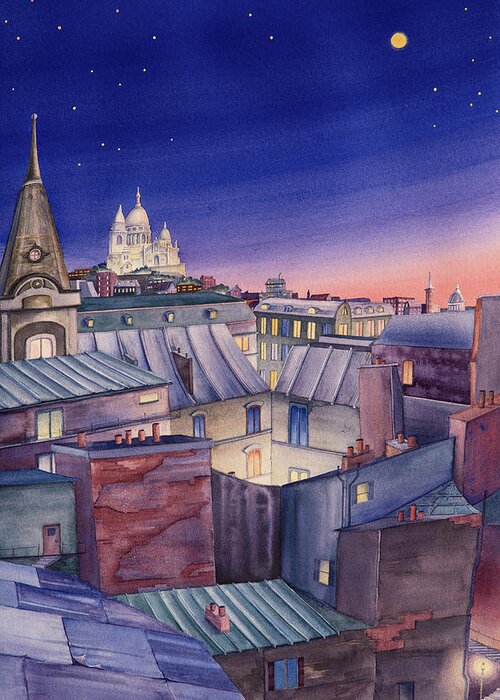 Paris Greeting Card featuring the painting Rooftops of Paris II by Scott Kirby
