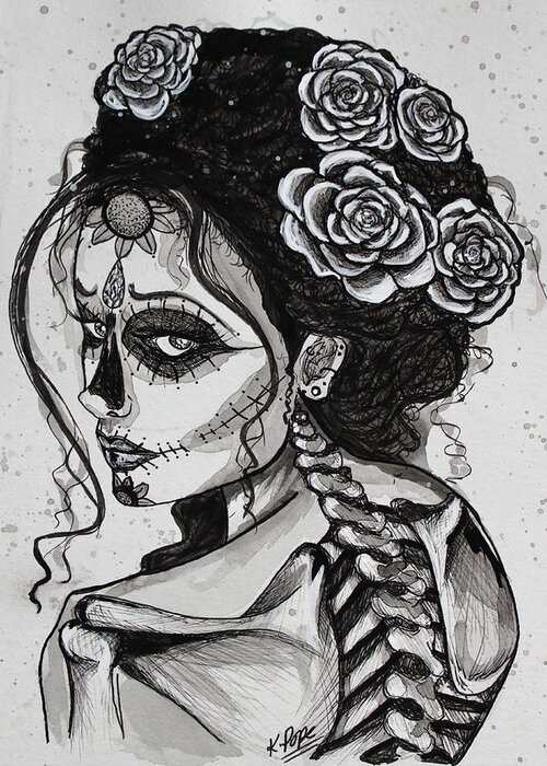 Sugar Greeting Card featuring the painting Rose-Adorned Sugar Skull by Kenneth Pope