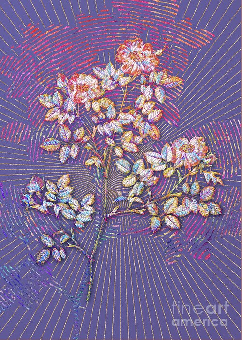 Mosaic Greeting Card featuring the mixed media Rose Corymb Mosaic Botanical Art on Veri Peri n.0080 by Holy Rock Design
