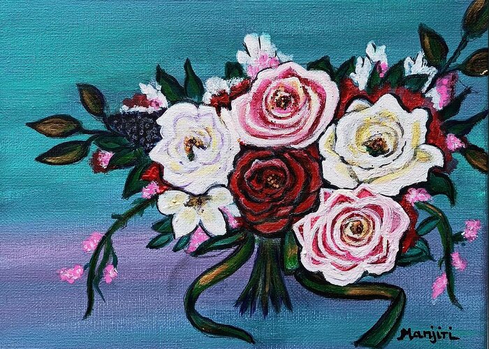 Flower's Greeting Card featuring the painting Roses bouquet Floral fantasy by Manjiri Kanvinde