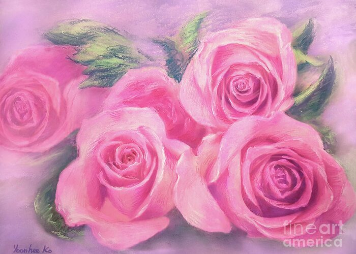 Rose Greeting Card featuring the painting Roses For My Mom by Yoonhee Ko