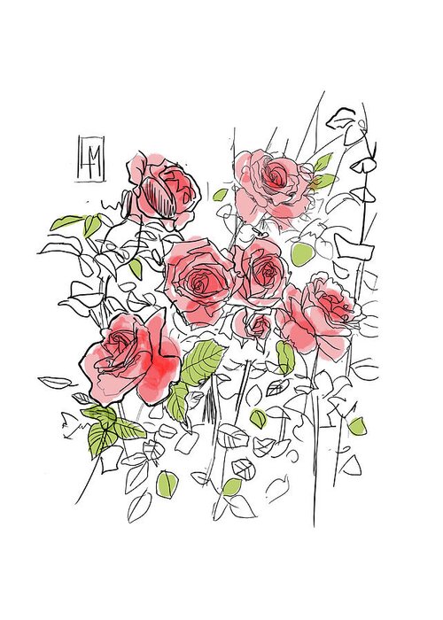 Rose Greeting Card featuring the drawing Roses by Luisa Millicent