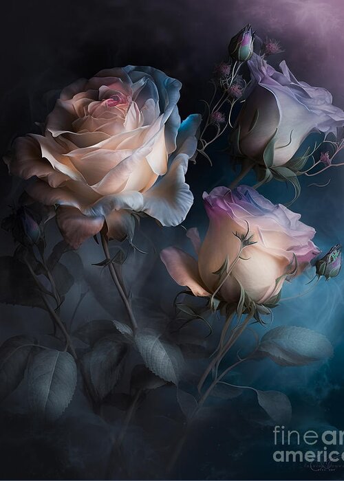 Roses Greeting Card featuring the digital art Roses Opalescent 1 by Shanina Conway