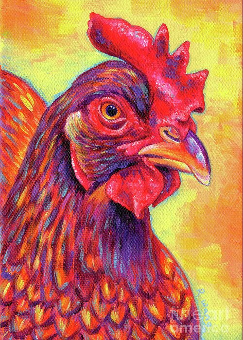 Chicken Greeting Card featuring the painting Rosie the Rhode Island Red Chicken by Rebecca Wang