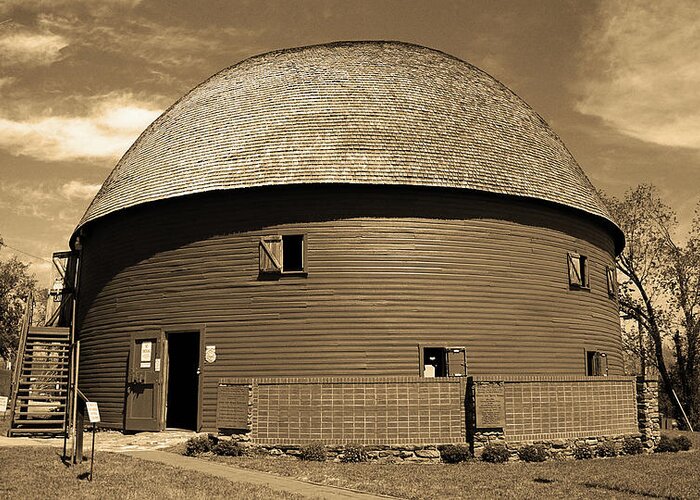 66 Greeting Card featuring the photograph Route 66 - Round Barn 2007 Sepia by Frank Romeo