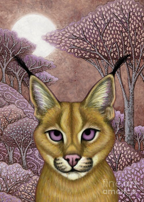 Caracal Greeting Card featuring the painting Royal Caracal Moon by Amy E Fraser
