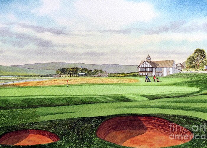 Royal Dornoch Golf Course Greeting Card featuring the painting Royal Dornoch Golf Course 18th Hole by Bill Holkham