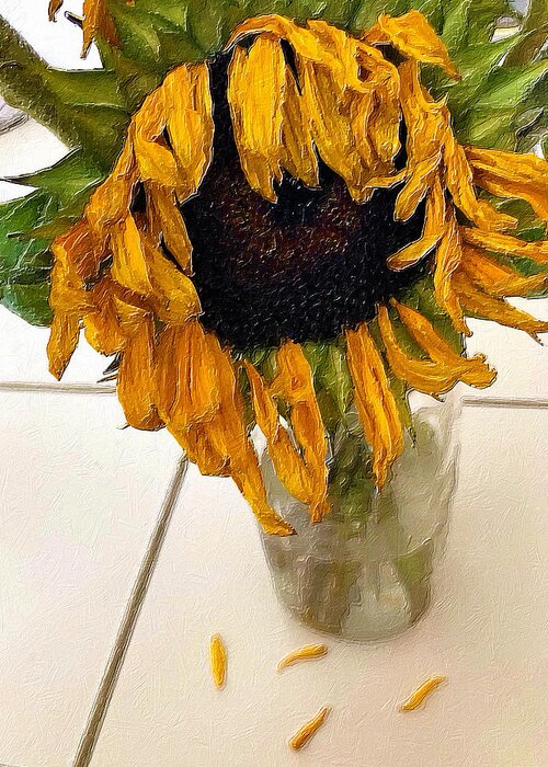 Daisy Greeting Card featuring the painting Rubino Brand Sunflower Sad Droop Bouquet by Tony Rubino