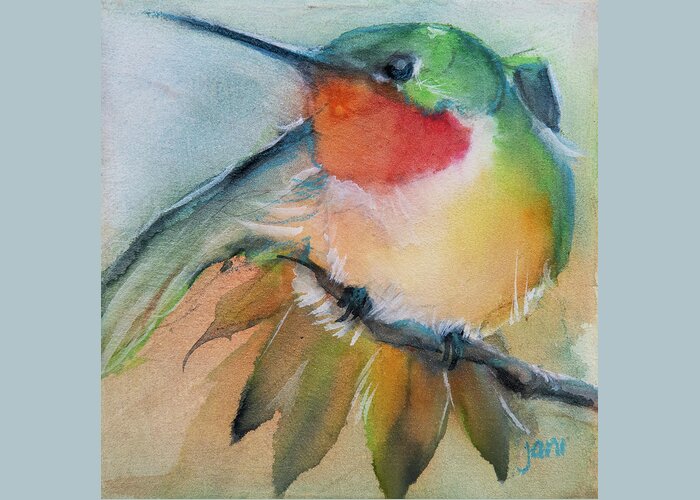 Ruby Hummer Greeting Card featuring the painting Ruby Hummer by Jani Freimann
