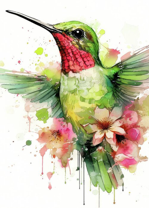 Hummingbird Greeting Card featuring the painting Ruby Summer Hummer by Tina LeCour
