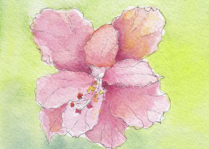 Hibiscus Greeting Card featuring the painting Ruffled Hibiscus #2 by Anne Katzeff