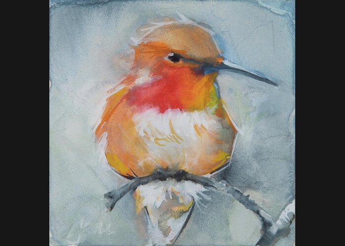 Rufus Hummingbird Greeting Card featuring the painting Rufous Hummingbird by Jani Freimann
