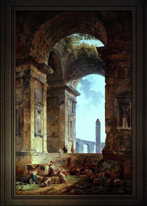 Ruins With An Obelisk Greeting Card featuring the painting Ruins With An Obelisk In The Distance Fine Art Old Masters Reproduction by Rolando Burbon
