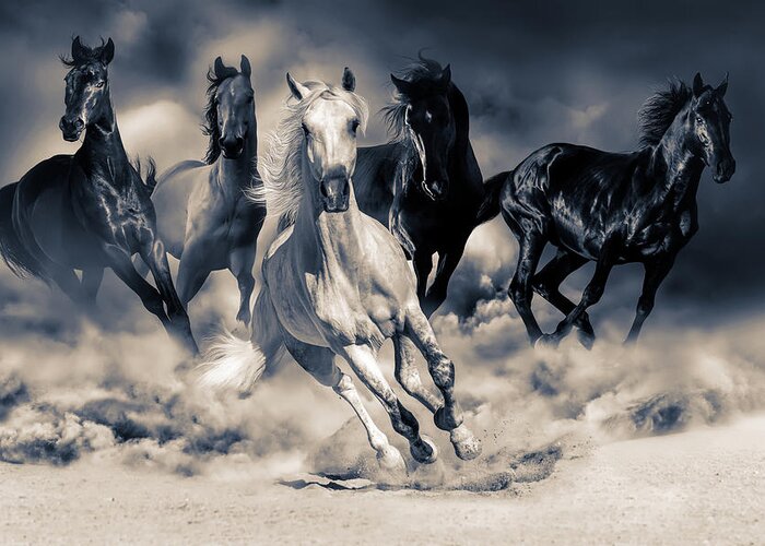 Horses Greeting Card featuring the digital art Running Horses by Steve Ladner