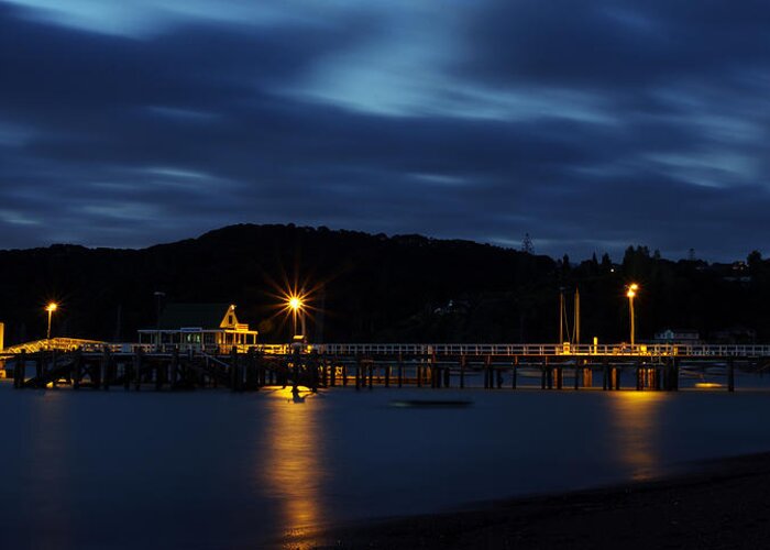 New Zealand Greeting Card featuring the photograph Russell Pier at Midnight - New Zealand by Kenneth Lane Smith