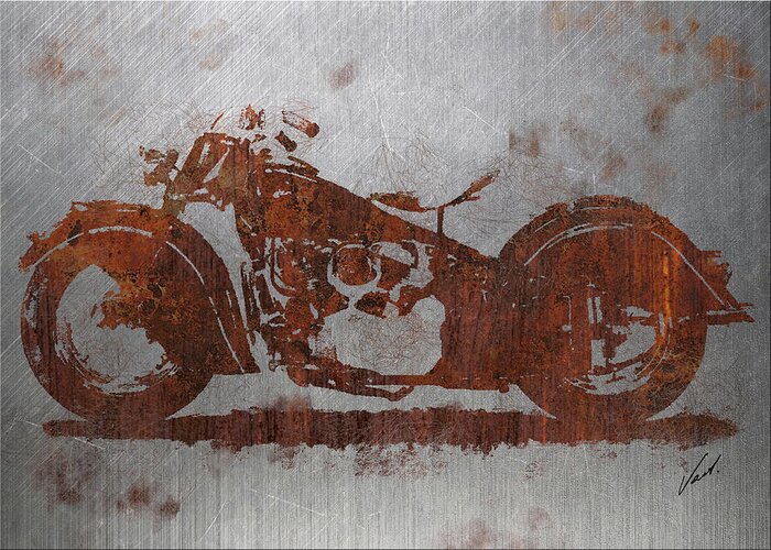 Rust Greeting Card featuring the mixed media Rust Indian Classic motorcycle by Vart Studio