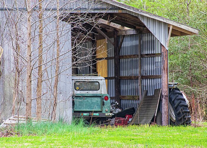 Rustic Greeting Card featuring the photograph Rustic Barn with Derelict International Scout by Bob Decker