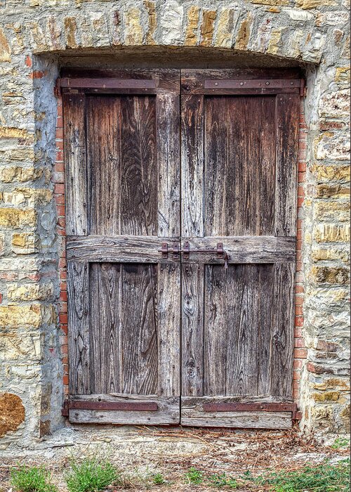 Door Greeting Card featuring the photograph Rustic Weathered Brown Wood Door by David Letts