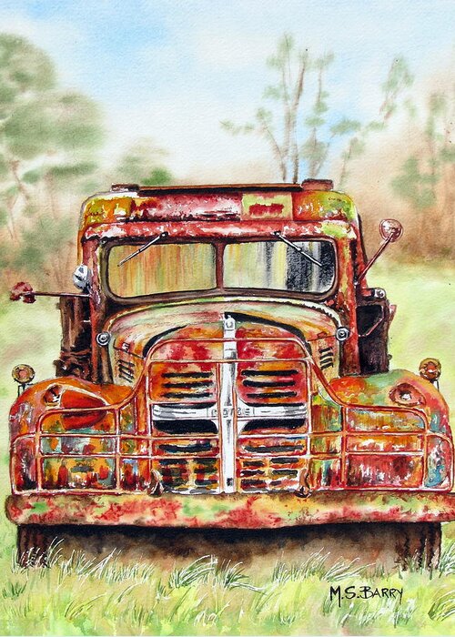 Old Car Greeting Card featuring the painting Rusty Crusty by Maria Barry