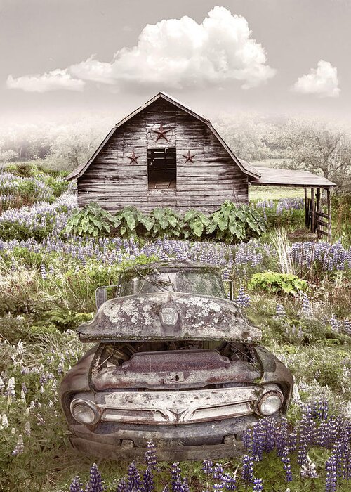 Truck Greeting Card featuring the photograph Rusty Ford by the Farmhouse Star Barn by Debra and Dave Vanderlaan