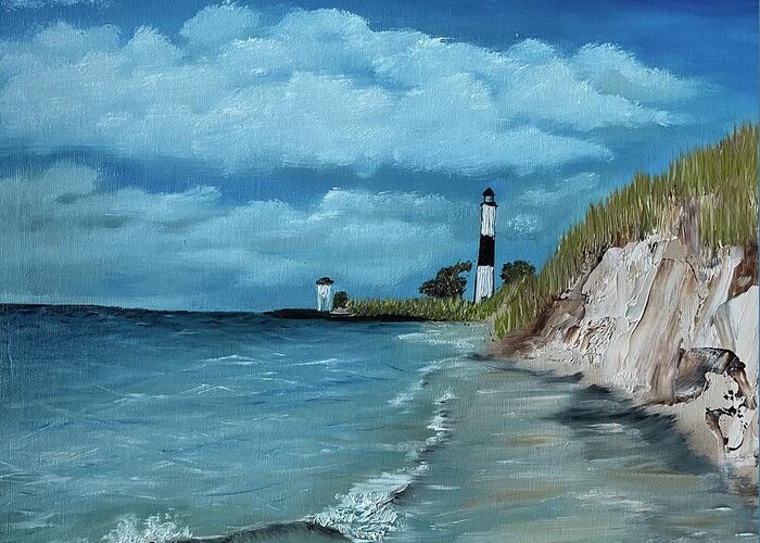 Oil Painting Greeting Card featuring the painting Sable Lighthouse by Lisa White