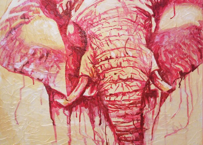 Elephants Majestic Creature Deltas Symbols Greeting Card featuring the painting Sacred by Femme Blaicasso