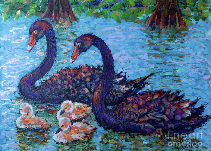  Greeting Card featuring the painting Safeguarding Black Swans by Jyotika Shroff