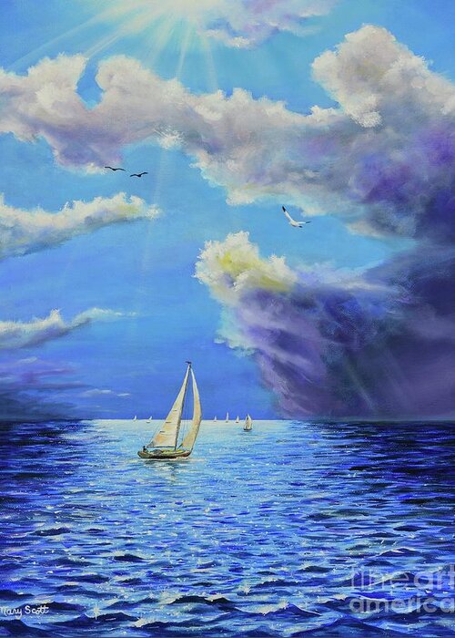 Ocean Greeting Card featuring the painting Sail Away by Mary Scott