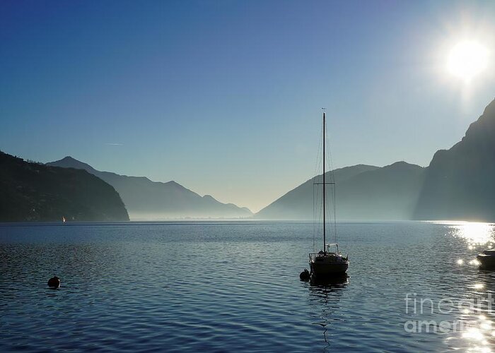 Lake Lugano Greeting Card featuring the photograph Sailboat On Lake Lugano. Switzerland by Claudia Zahnd-Prezioso