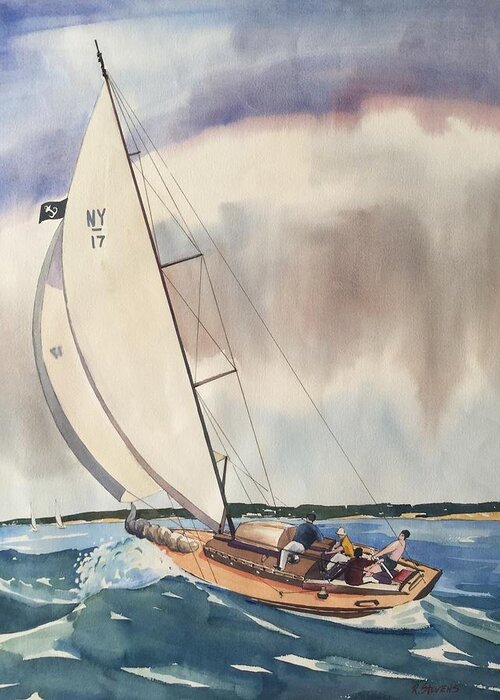 Sailing Greeting Card featuring the painting Sailing the Bay by Robert Stevens