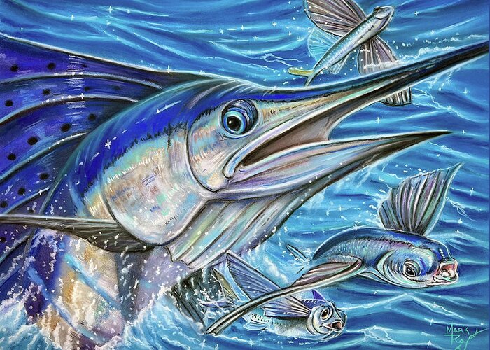Sailfish Greeting Card featuring the painting Sails Force by Mark Ray