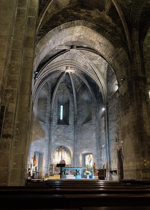 Saint Victor Greeting Card featuring the photograph Saint Victor Medieval Abbey interior in Marseille by Angelo DeVal