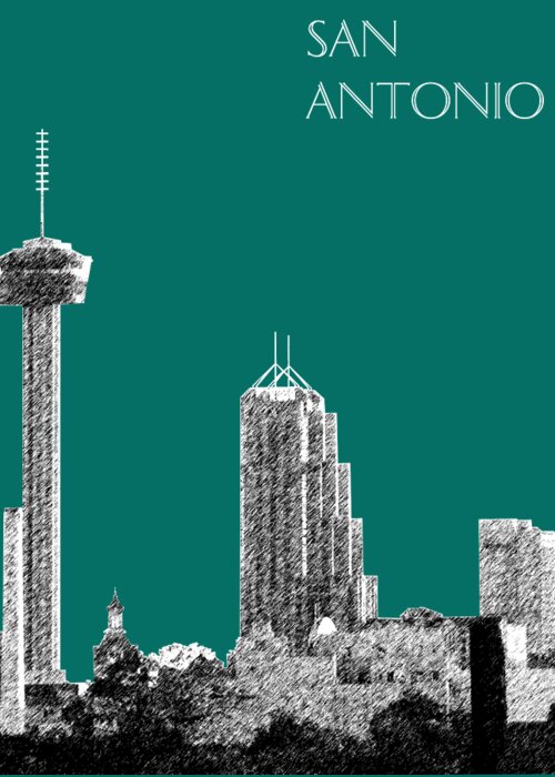 Architecture Greeting Card featuring the digital art San Antonio Skyline - Coral by DB Artist