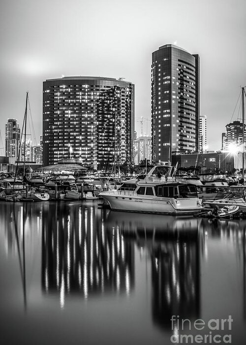 2012 Greeting Card featuring the photograph San Diego Embarcadero Marina Black and White Picture by Paul Velgos