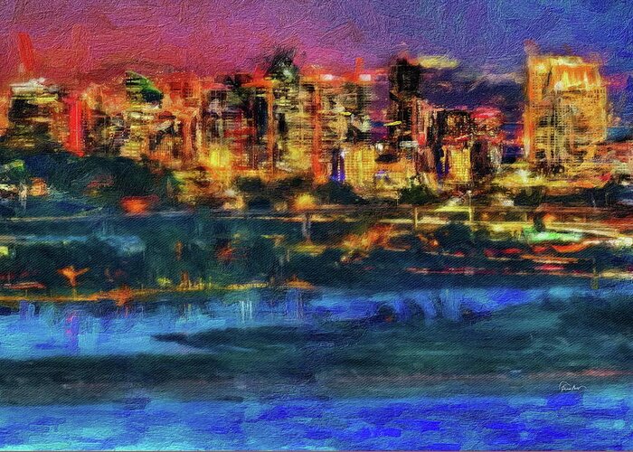 San Diego Greeting Card featuring the digital art San Diego Skyline from Mt. Soledad by Russ Harris