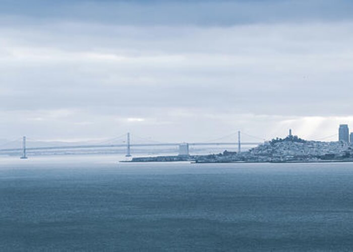 America Greeting Card featuring the photograph San Francisco - Oakland Bay Bridge Panorama by Gregory Ballos