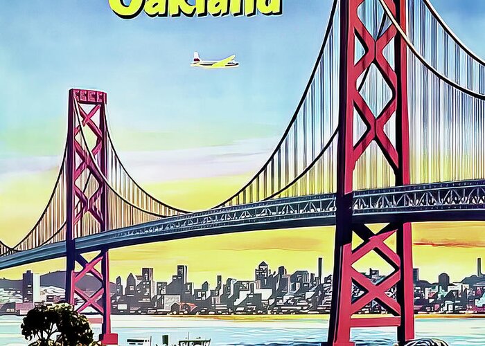 San Francisco Greeting Card featuring the drawing retro San Francisco Travel Poster by M G Whittingham