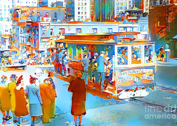 Wingsdomain Greeting Card featuring the photograph San Francisco Vintage Cable Car in Vogue Esprit Colors 20200522v2 by Wingsdomain Art and Photography