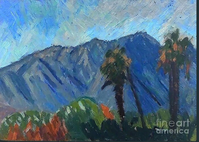 Painting Greeting Card featuring the painting San Gabriel Mountain Scene Painting Painting Impressionism Fine art Documentary Realism Landscape Trees Places Travel Botanic California Los Angeles abstract art asia backdrop background beach by N Akkash