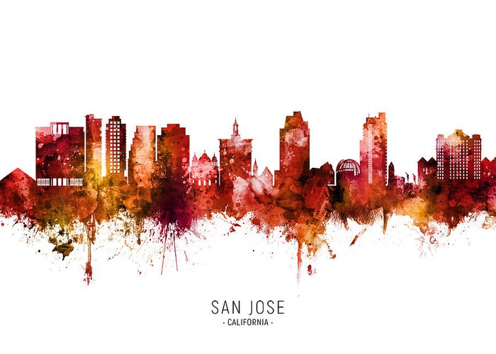 San Jose Greeting Card featuring the digital art San Jose California Skyline #83 by Michael Tompsett