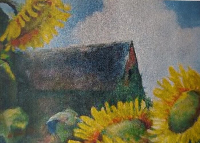 Sunflowers Greeting Card featuring the painting Sand Mountain Sunflowers by ML McCormick