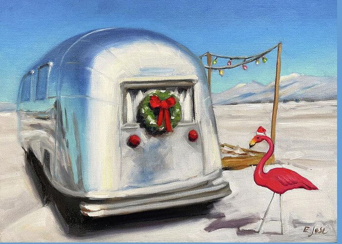 Airstream Greeting Card featuring the painting Santa Flamingo by Elizabeth Jose