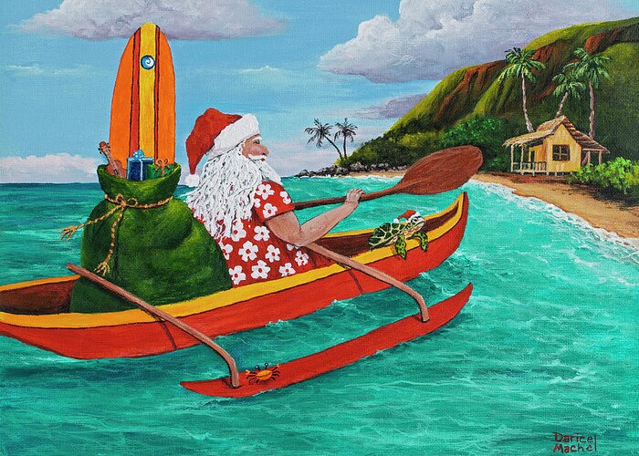 Santa Greeting Card featuring the painting Santa In Red Canoe by Darice Machel McGuire