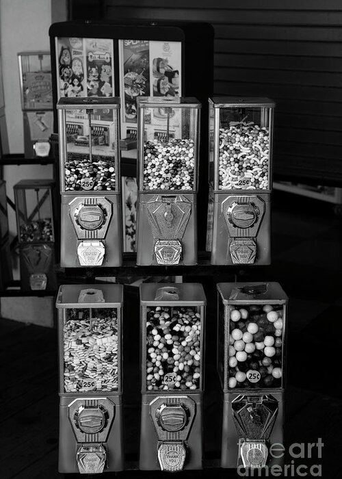 Candy Machines Greeting Card featuring the photograph Santa Monica Candy Machines BW by Elisabeth Lucas