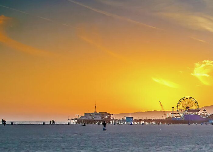 Santa Monica Sunset Greeting Card featuring the photograph Santa Monica Sunset Tryptich_1 by Az Jackson